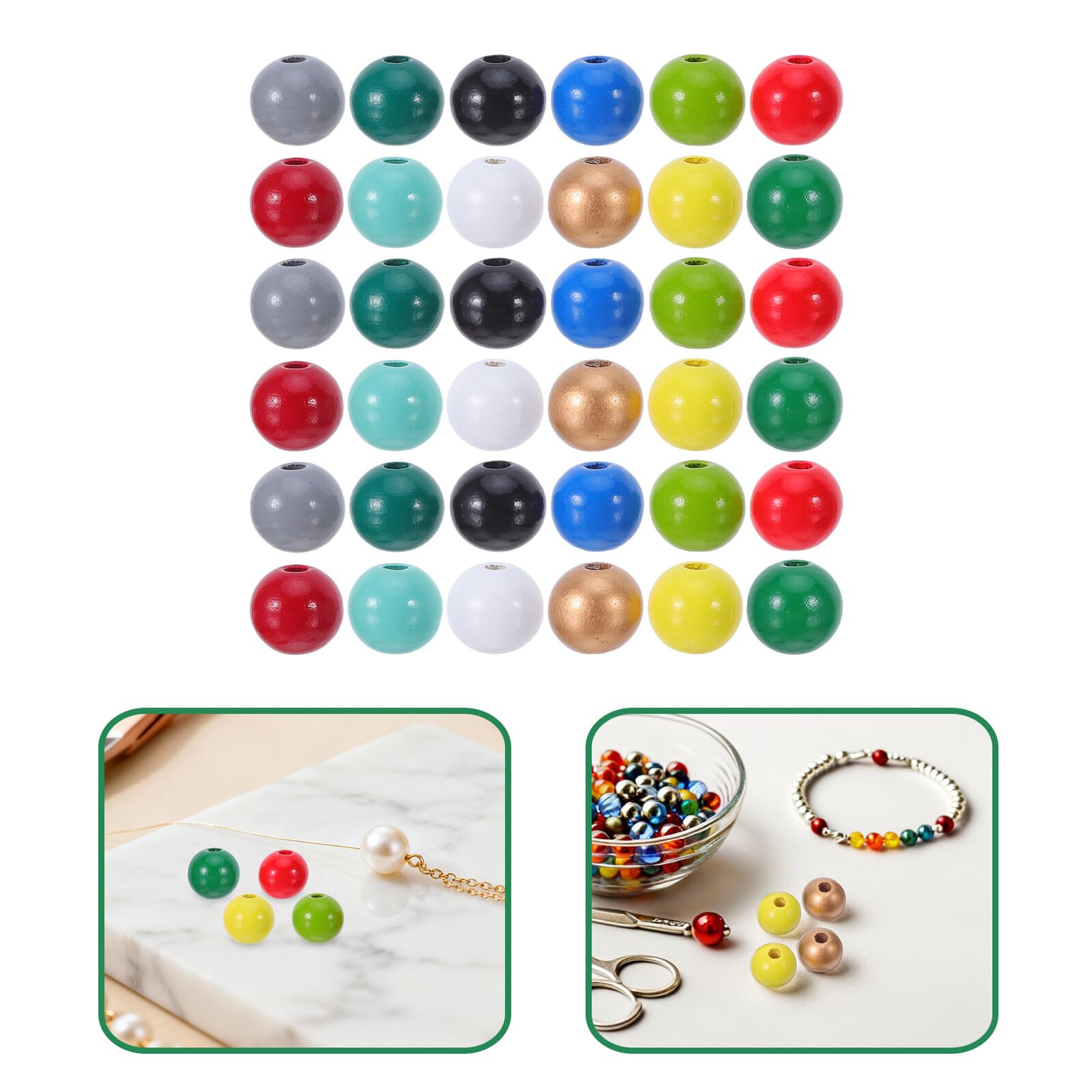 Cuentas de Madera Artesanales de 16 Mm Multicolor Orificio, 240 Piezas para Fabricación de Pulseras y Collares, Cuentas Redondas Naturales para Manualidades y Color