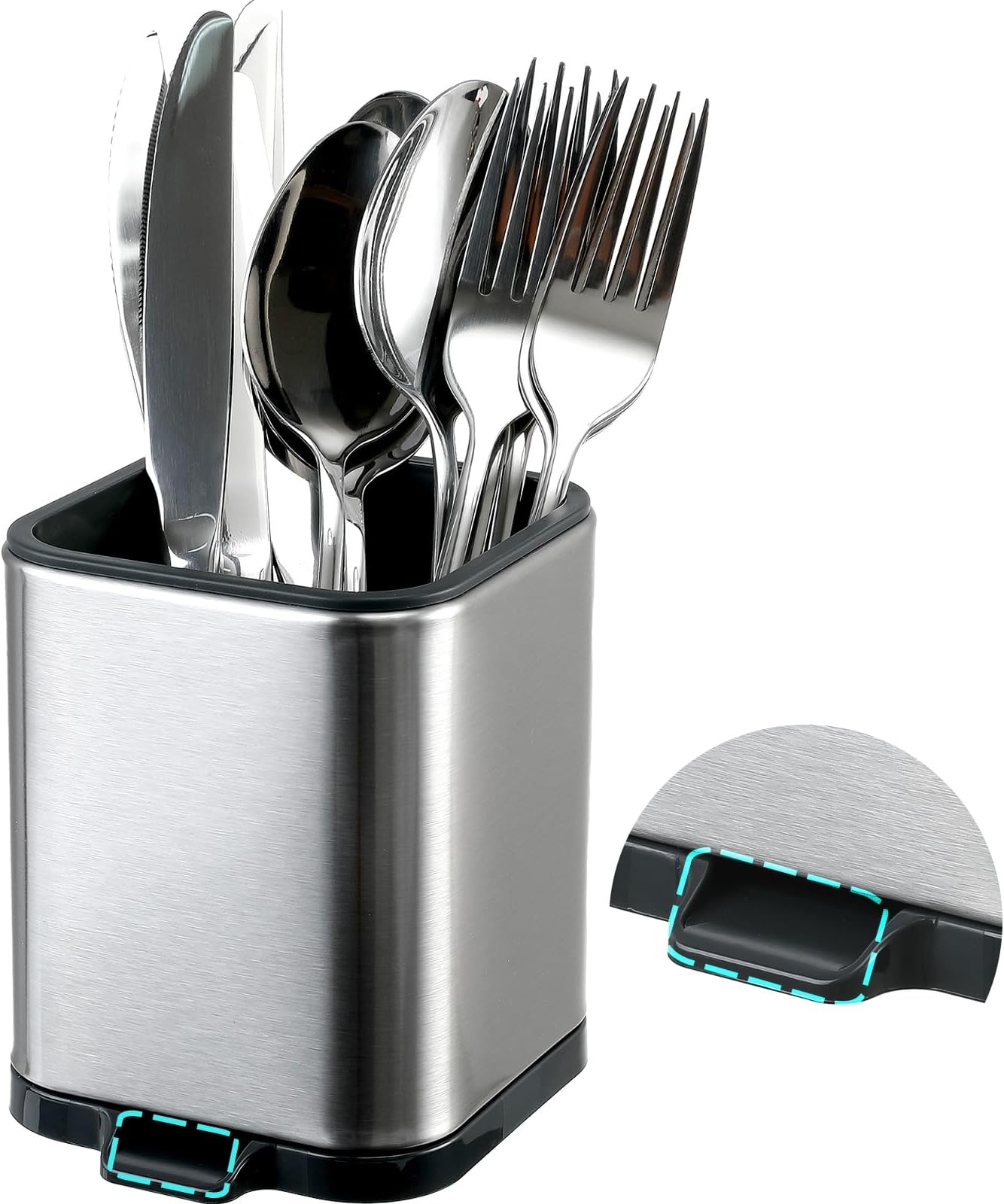 Kitchen Utensil Holder Kids Utensil Holder For Countertop Organizer Stainless Steel Kitchen Storage Baby Utensil Silverware Organizer Caddy Small Capacity Flatware Spoon Fork (Small Silvery)