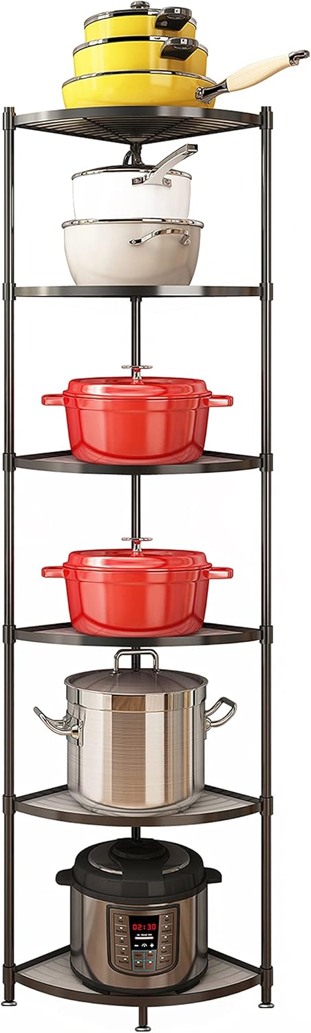 6-Tier Kitchen Pot Rack, Cookware Stand Storage Organizer ，Multi-Layer Corner Shelf Stand Stainless Steel Shelves for Kitchen : Home & Kitchen
