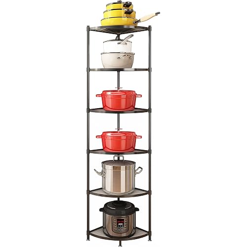 6-Tier Kitchen Pot Rack, Cookware Stand Storage Organizer ，Multi-Layer Corner Shelf Stand Stainless Steel Shelves for Kitchen