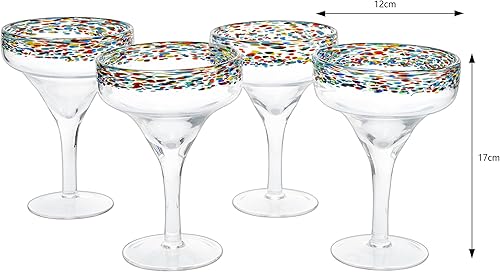 Vista 22 de Vasos de Margarita sin tallo – Juego de 4 – 6oz de lujo soplado a mano confeti Margaritas, Martini, cócteles, agua, vino, postre y champán