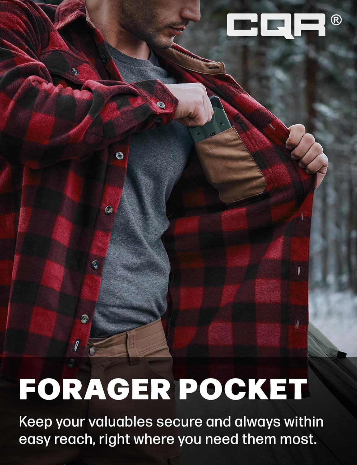 CQR Men's Long Sleeve Heavyweight Fleece Shirts, Plaid Button Up Shirt, Warm Outdoor Casual Shirt with Pockets - Image 6