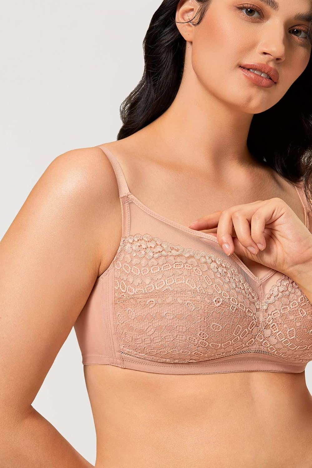 DOBREVA Women's Lace Full Coverage Bra Minimizer Lightly Lined Wire-Free Bras - Image 3