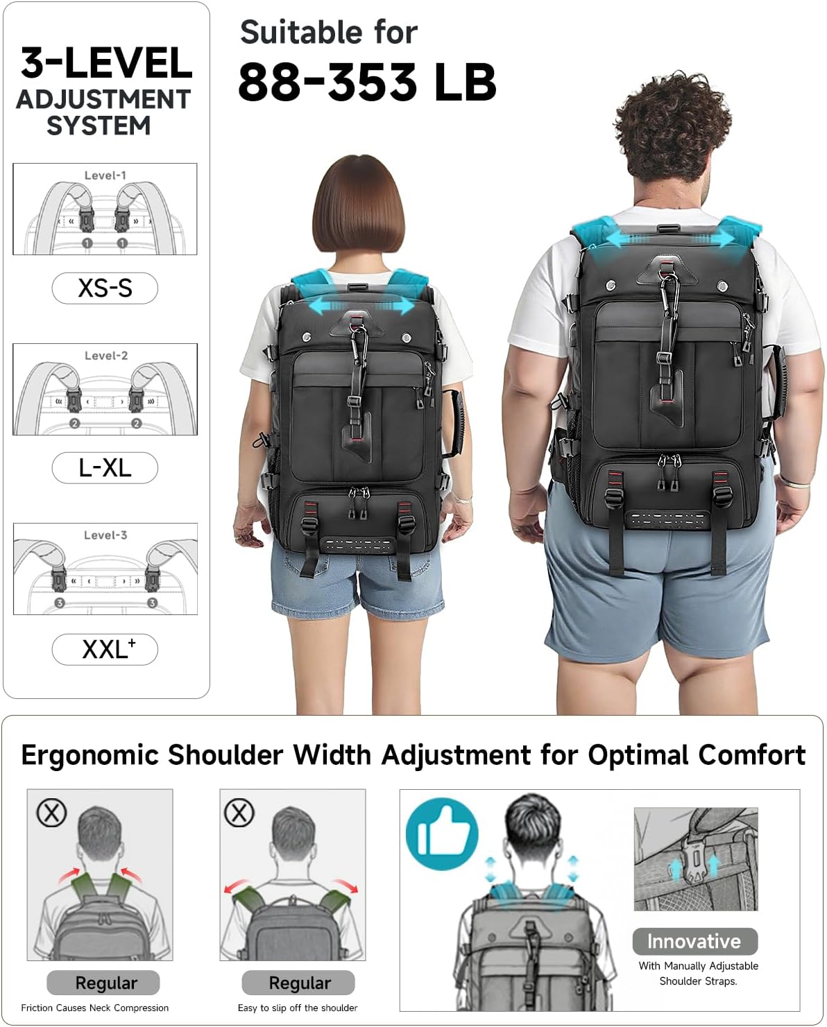 Travel Backpack for Men, 40L Carry on Backpack For Camping,Weekender Black image 5