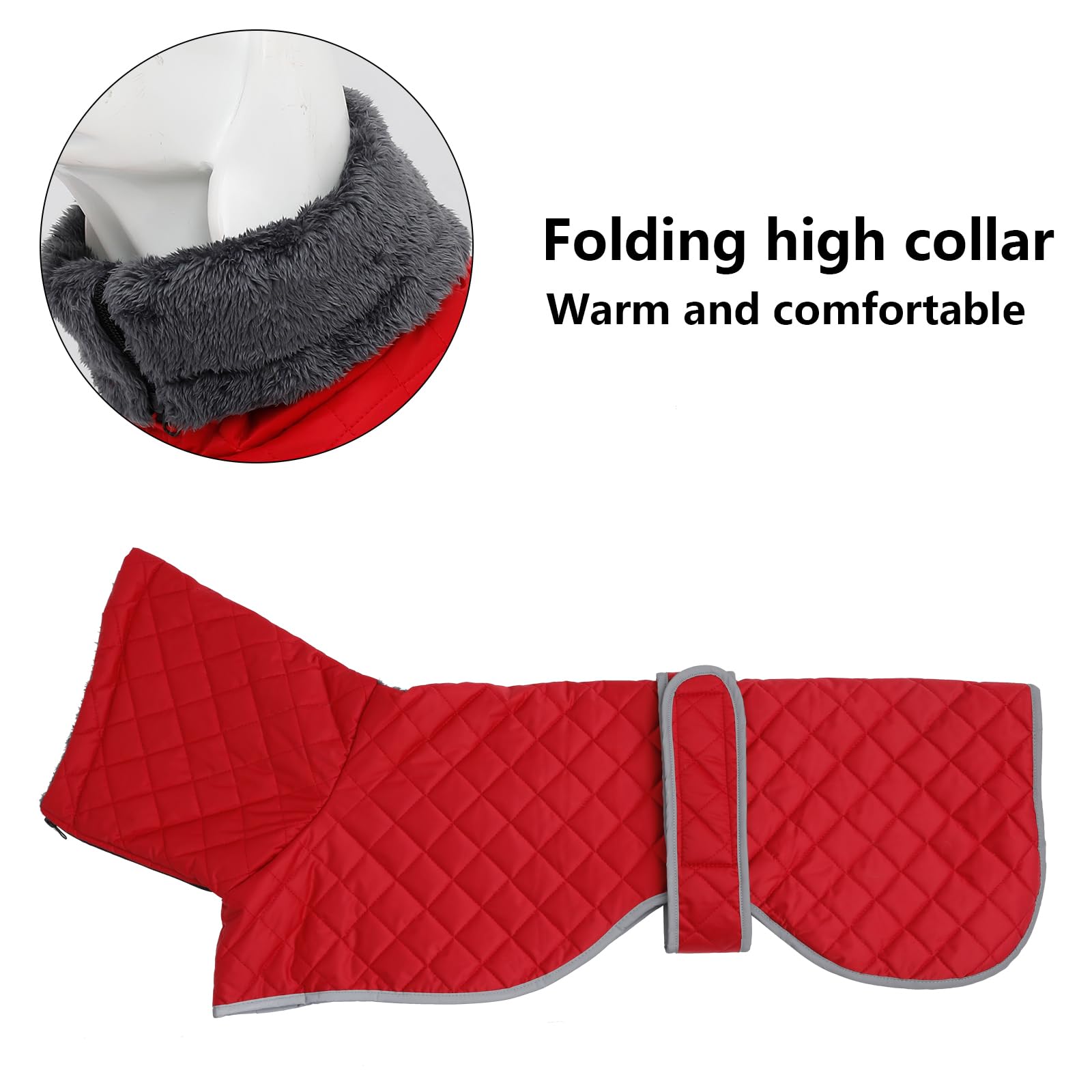 Geyecete Cappotto Levrieri Impermeabile,Invernale Cappotto Cane con fodera in fleece,Calda Giacca Whippet,Cappotto Whippet,Pullover per Cane con Foro per Imbracatura-Rosso-XXL