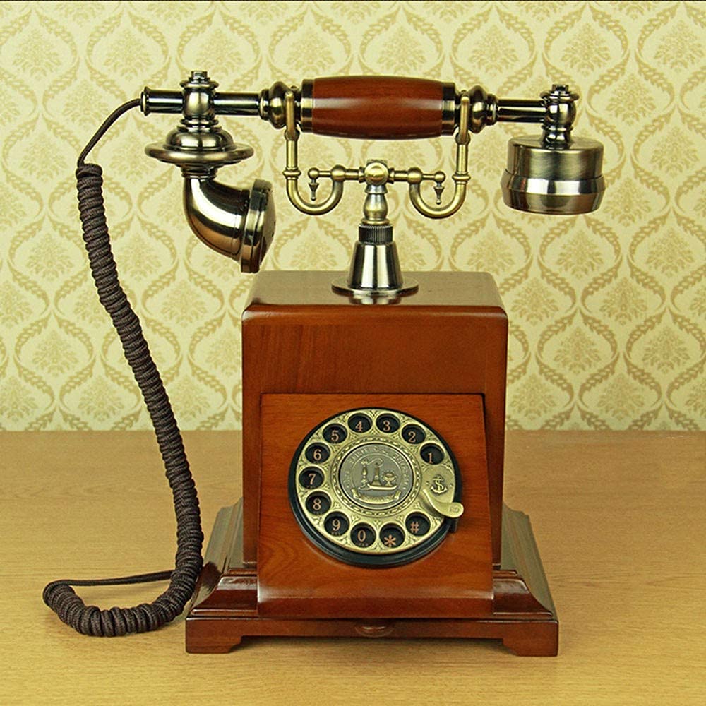 Telefon stacjonarny retro z obrotowym wybieraniem, antyczny telefon, klasyczny metalowy zegar, przewodowy telefon retro z funkcją głośnomówiącą i ponownego wybierania, zabytkowy telefon dekoracyjny,