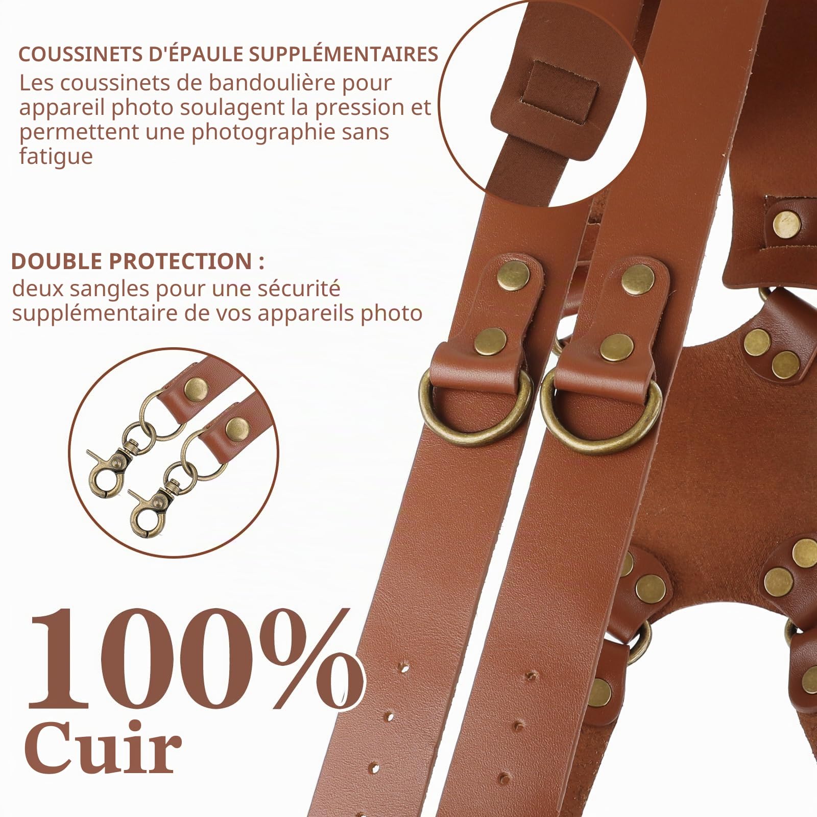 Sangle pour appareil photo - En cuir - Pour 2 appareils photo - Fermeture rapide - Double sangle pour appareil photo reflex numérique - Convient pour la randonnée, les mariages - Le meilleur