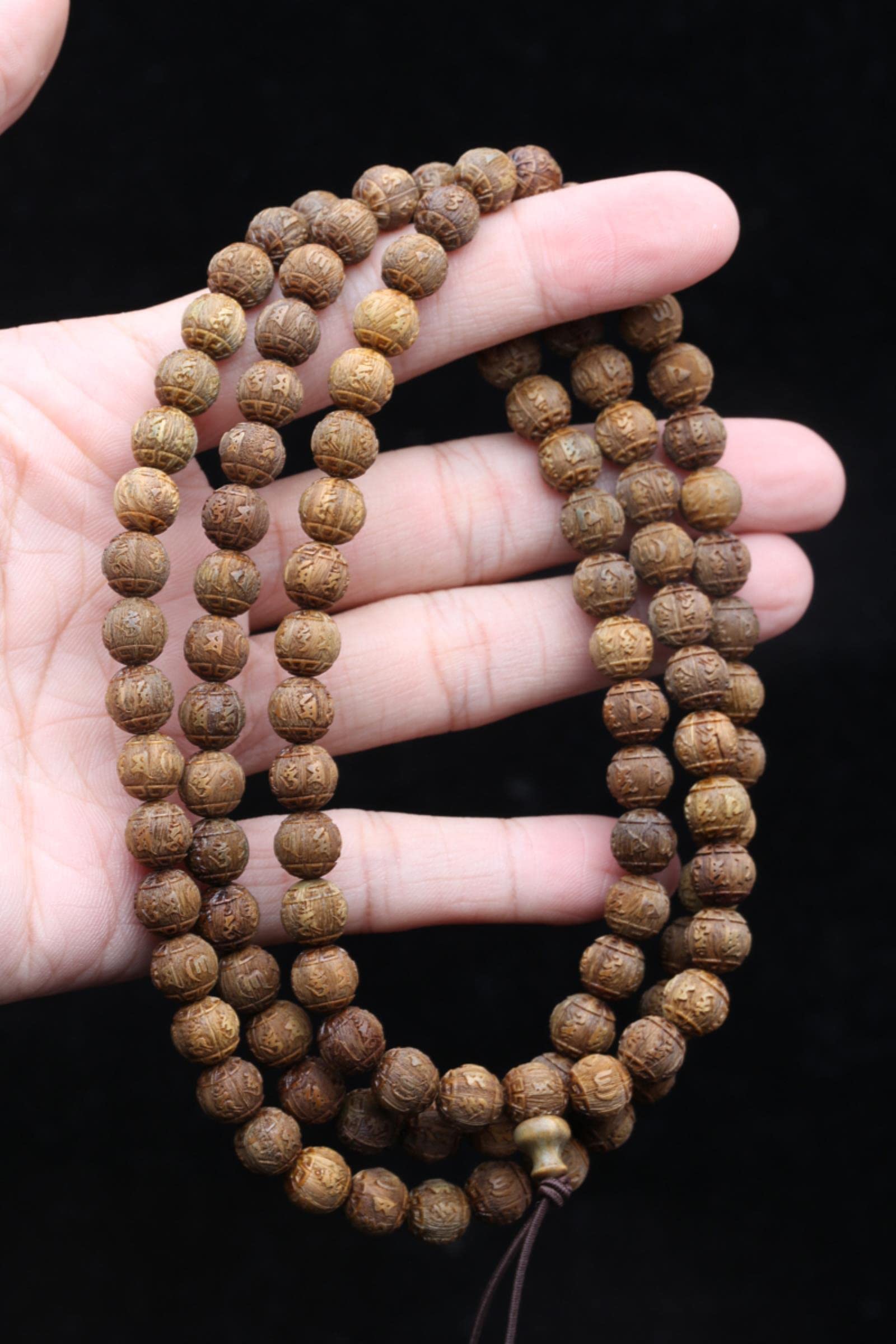 Mala-Perlen, Rosenkranzperlen, 1 Stück, natürliche Sandelholzperlen, grüne Sandelholzperlen, 108 Perlen, elastisches Armband, buddhistische Gebets-Yoga-Perlen – Standard