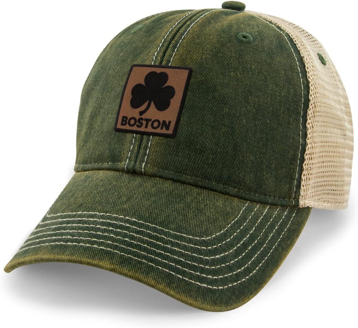 Chowdaheadz Boston Shamrock Leather Patch Dirty Water Trucker Hat
