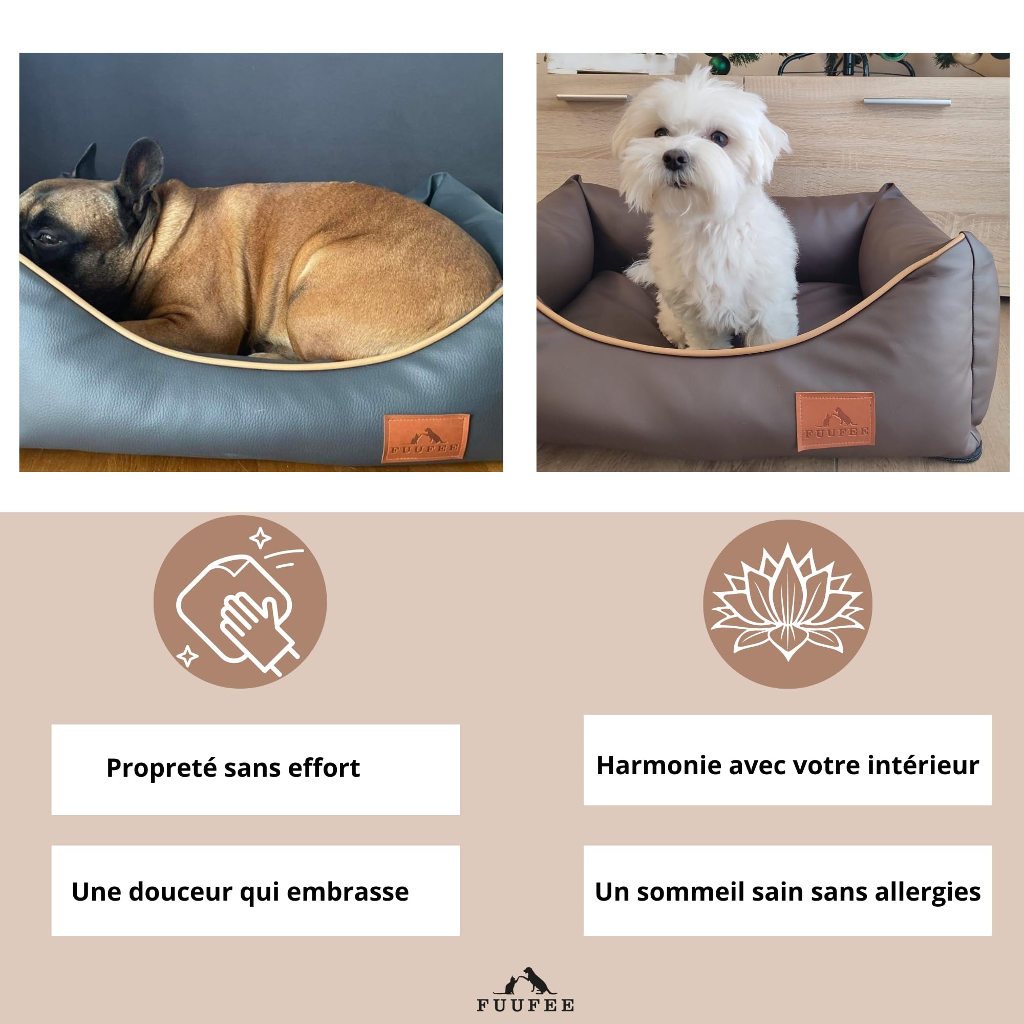 Divano Chic: cuccia per animali di lusso | ecopelle impermeabile, rivestimento rimovibile | taglie S, M, L | Perfetto per cani e gatti (fumoso, L (100 x 80 cm)