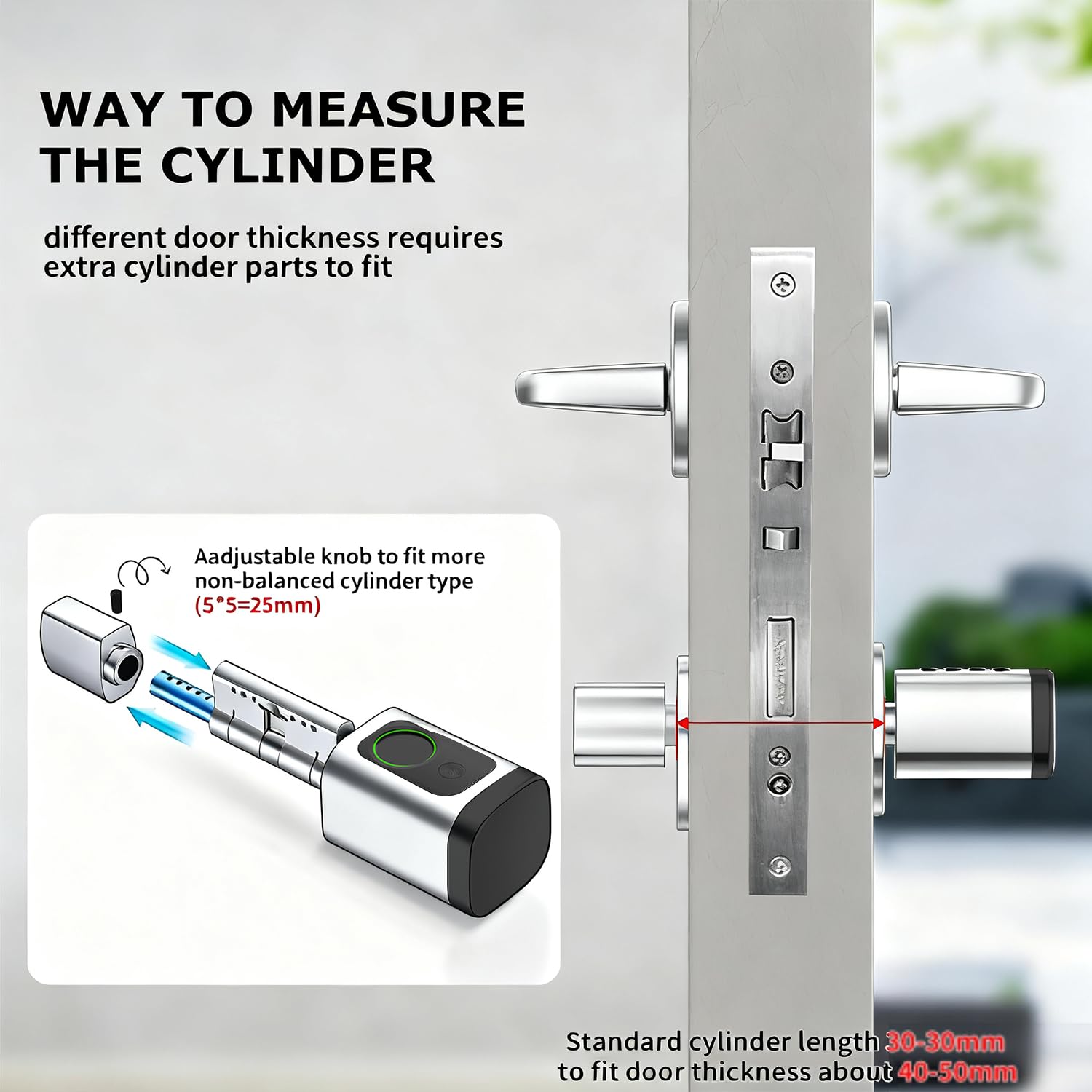 Türschloss Fingerabdruck, 5 en 1 Smart Türschloss mit Zahlencode RFID Schlüssel APP, Elektronisches Türöffner Haustürschloss, Verstellbarer Intelligenter Schließzylinder 60-90mm