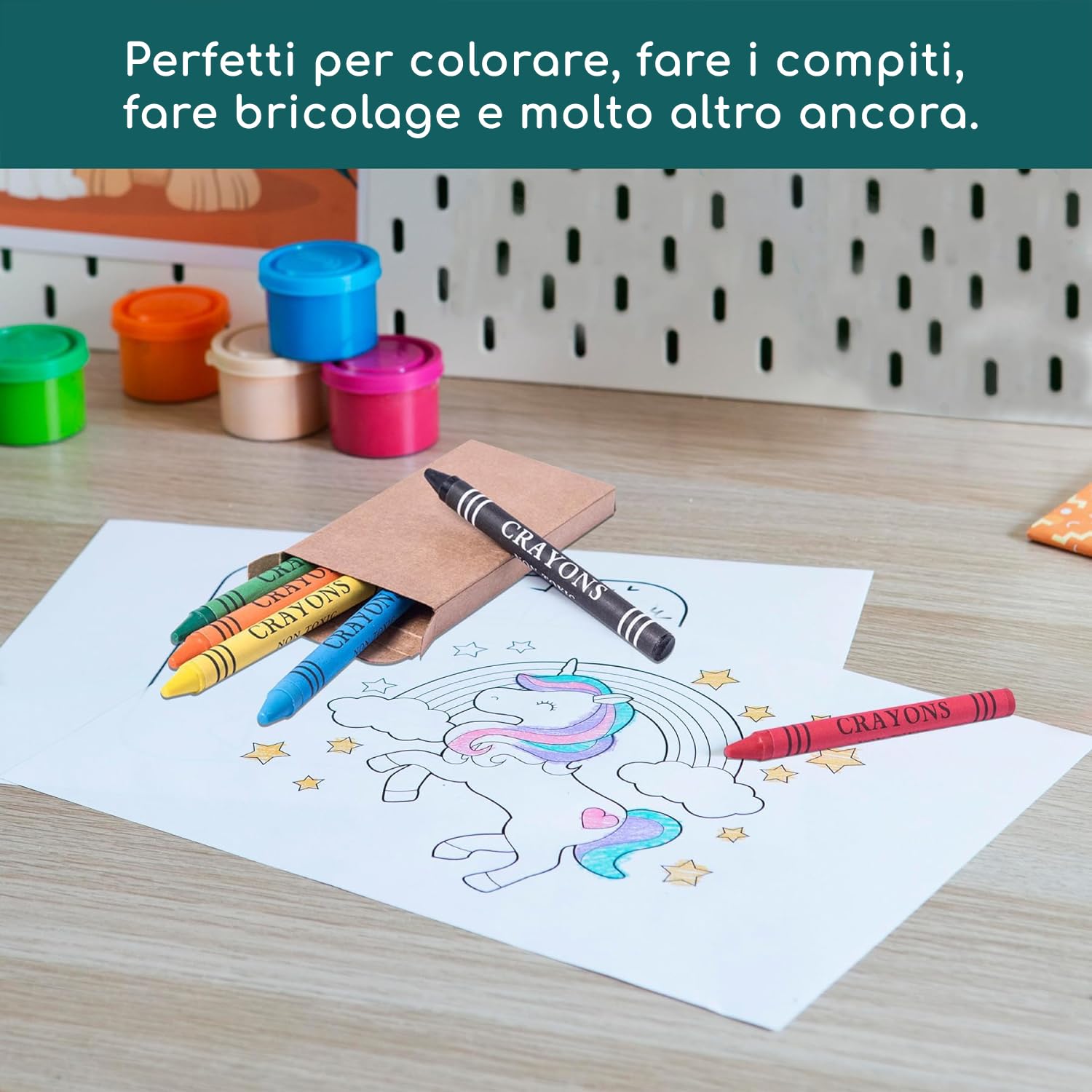 Gadget compleanno bambini - Set di 25 scatole di pastelli a cera colorati - Regalini fine festa per bambini - 6 pastelli per scatola - Perfetti per compleanni e bustine regalo