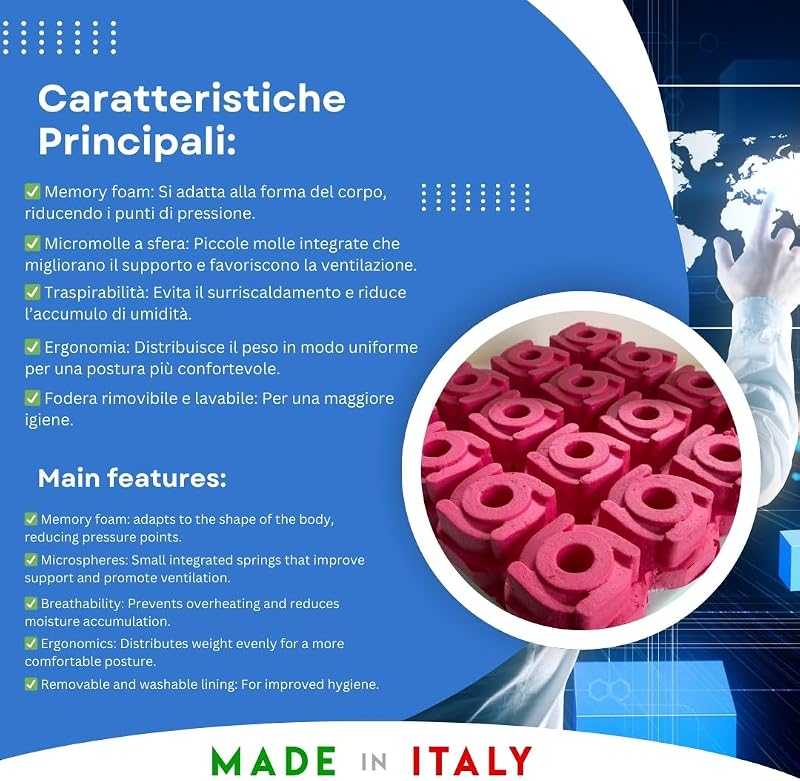 Pernă de șezut anti-escare GM din spumă cu memorie și poliuretan pentru scaun cu rotile, scaun obișnuit și cărucior, gri, 40 x 40 x 9 cm, fabricată în Italia