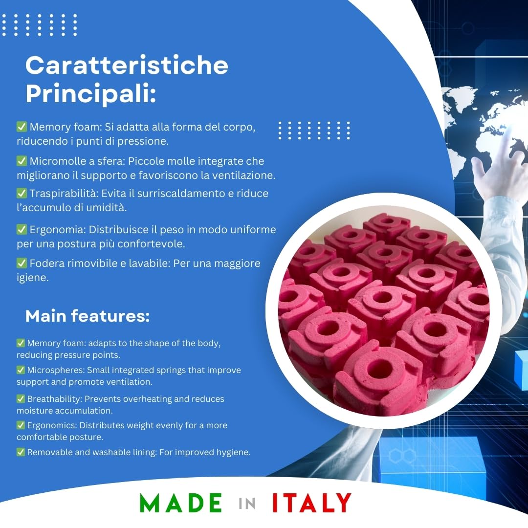 GM Cuscino antidecubito per sedia a rotelle 40x40x9 cm cuscino antidecubito per sedia in Memory foam e poliuretano cuscino carrozzina poltrona per anziani Made in Italy (Nero)