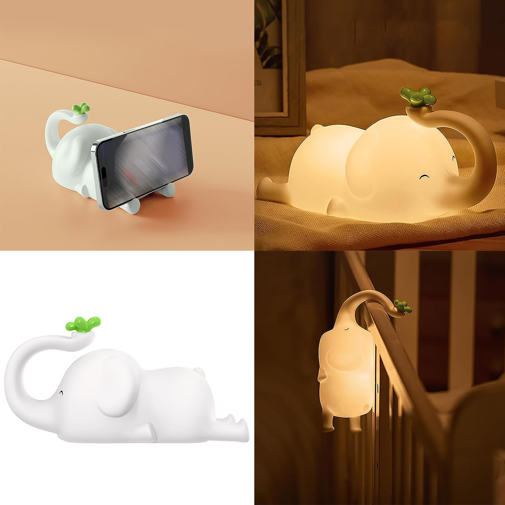 Luz Nocturna Infantil Elefante con Temporizador Recargable Luz de Noche Bebé Brillo Ajustable Lámpara Bebé Nochede de Silicona para Niñas Niños (2 Pieza)