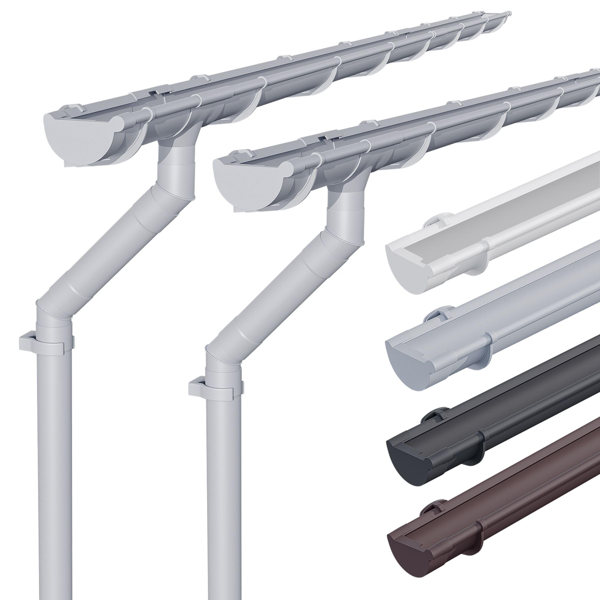 INEFA 2X Plastic guttering Set NW100 / 100mm (4") Half-Round 3m (9'10") Grey, PVC rain Gutter for Garden shed & carport, Gutter Set, Made in Germany