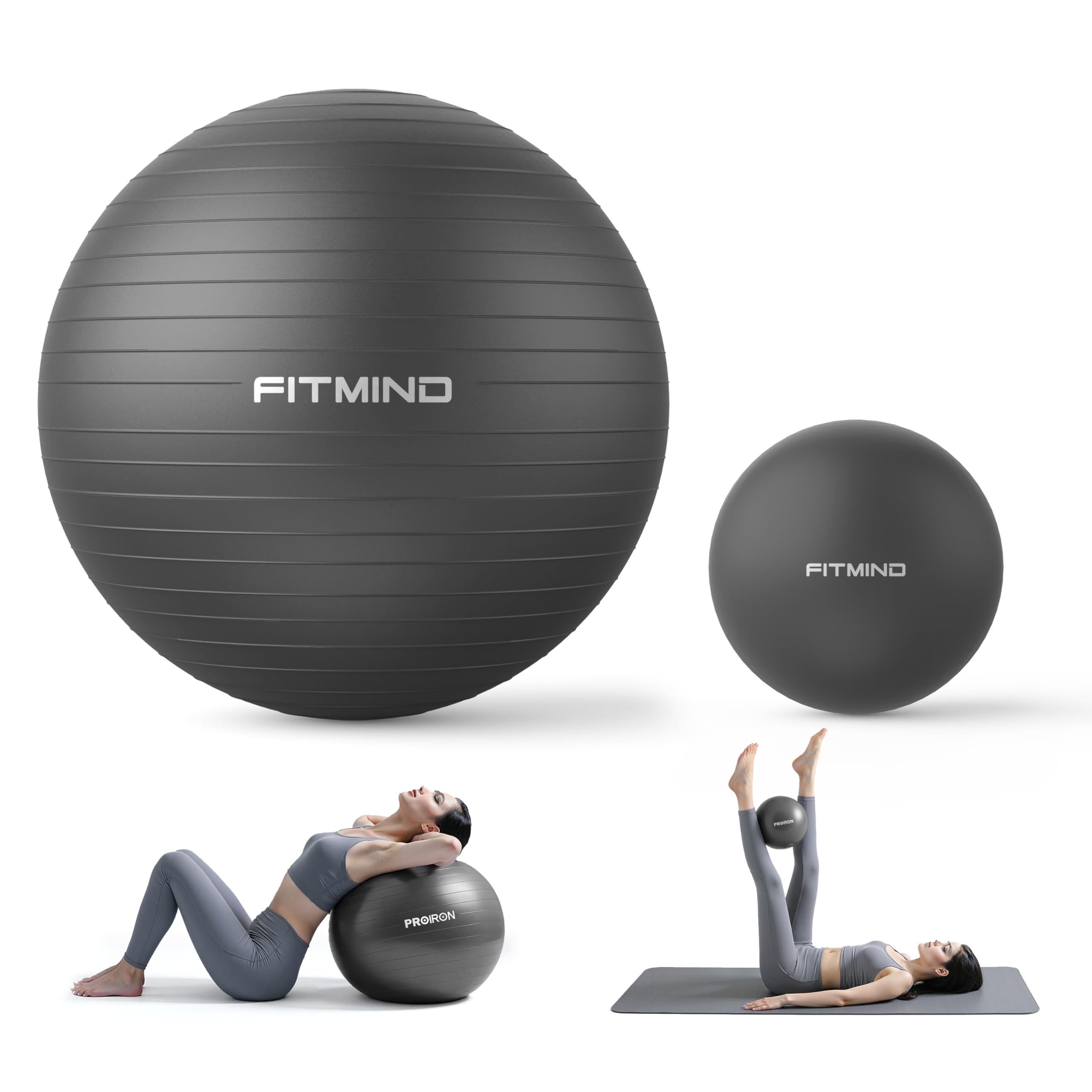 Juego de pelotas de yoga de 65 cm y 25 cm (negro)