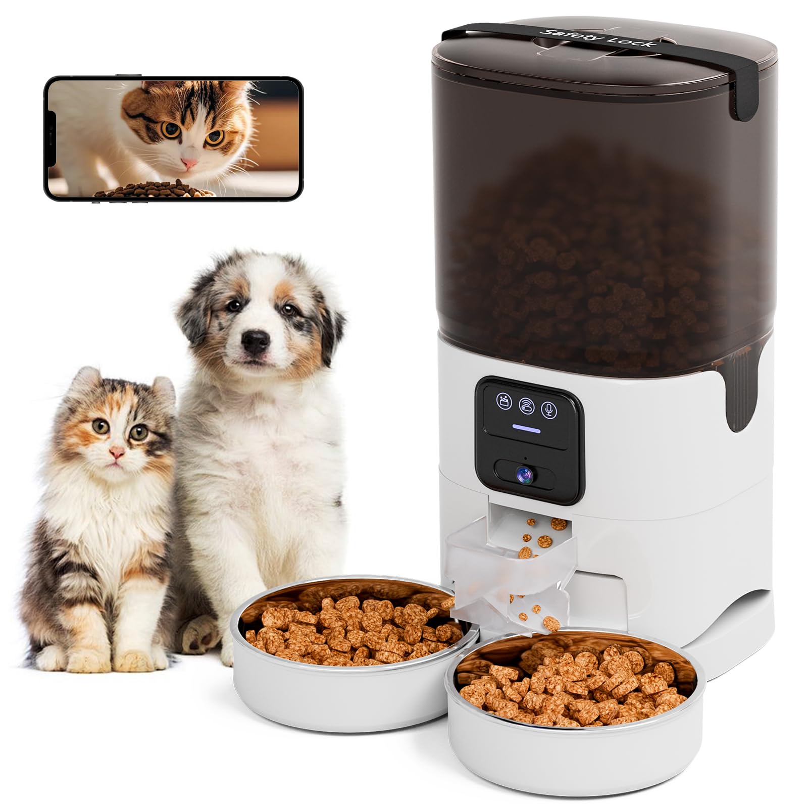 UMOMO Automatic Cat Feeder 7L Double Bowl Feeder, 1080P HD Camera Live Video, Night Vision 2-Way Audio, WiFi & App Remote Control, Programmable Pet Feeder, Smart Timed Dry Food Dispenser 2 Cats Dogs