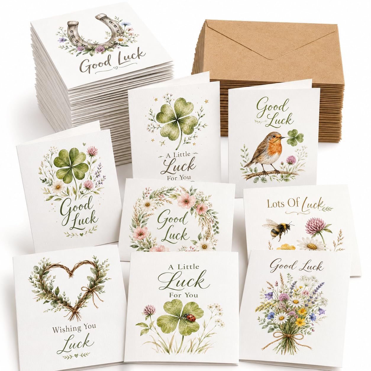 30 Good Luck Cards Set with Kraft Envelopes Rustic Simple Folded Encouragement Cards 30 Different Designs Premium 300gsm Pearlescent Cardstock Exam New Job Interview Driving Test