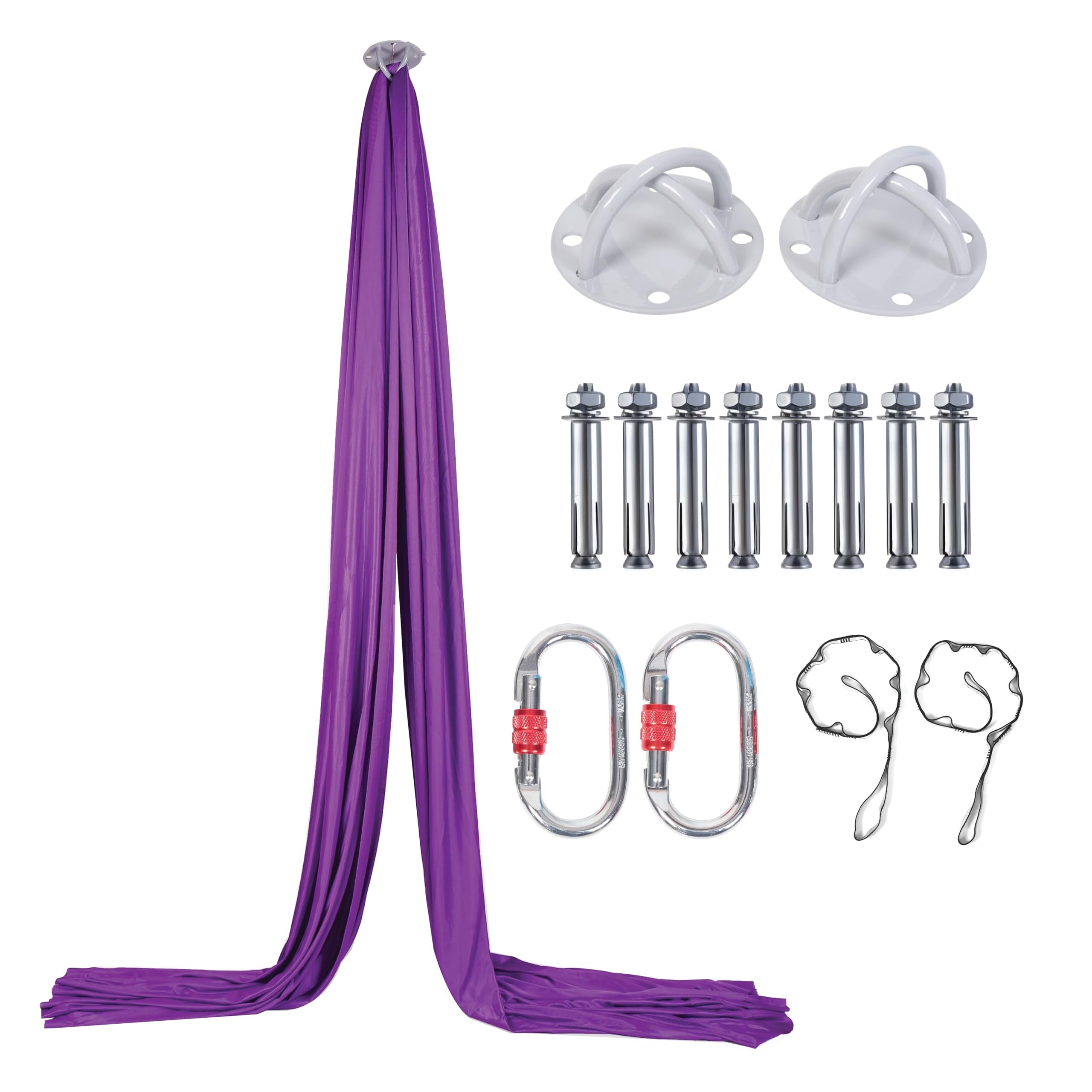 Aerial Silks Kit - 2 Daisy Chains, 2 Stainless Steel Carabiners, 8 Expansion Screws For Concrete Structure, 2 Ceiling Brackets For Aerial Arts & Soft (Aerial silk - Purple New)