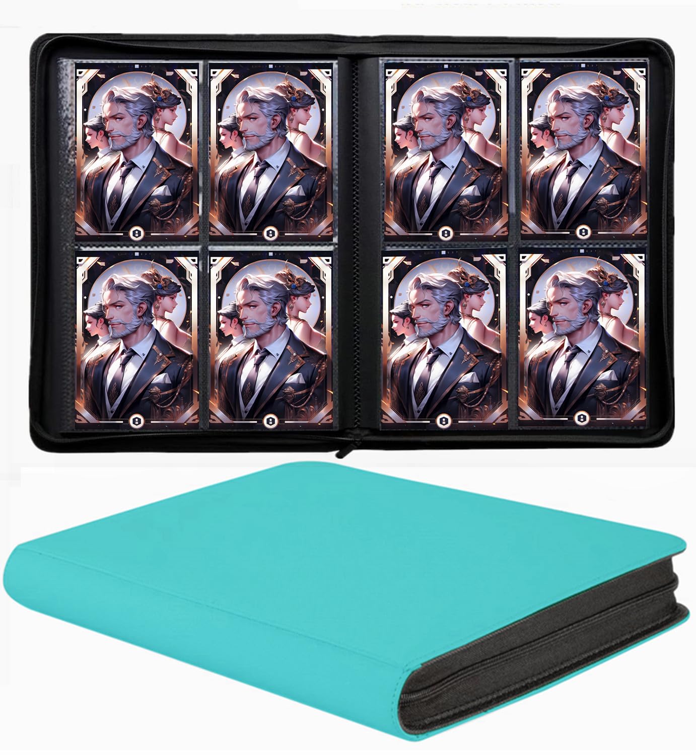 Trading Card Binder 4 Pocket, 240 Pockets Ringless PU Cover Card Collection Binder, Double Sided Card Binder Collector Album, Card Folder for MTG, TCG, Sports Cards, Game Card (Teal, 4Pockets)