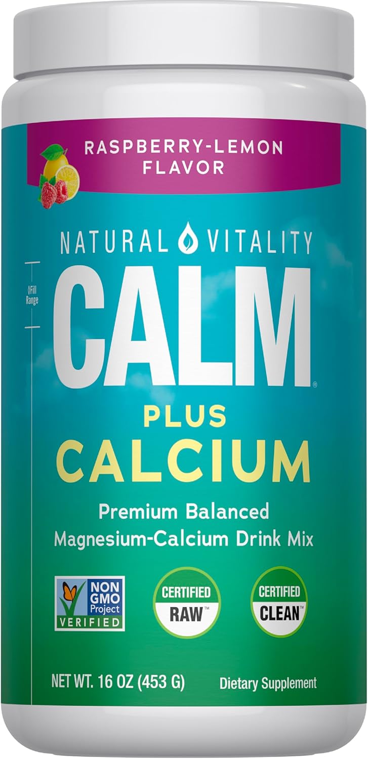 Natural Vitality Calm, Magnesium & Calcium Supplement, Drink Mix Powder Supports a Healthy Response to Stress, Gluten Free, Vegan, & Non-GMO, Raspberry Lemon, 16 oz