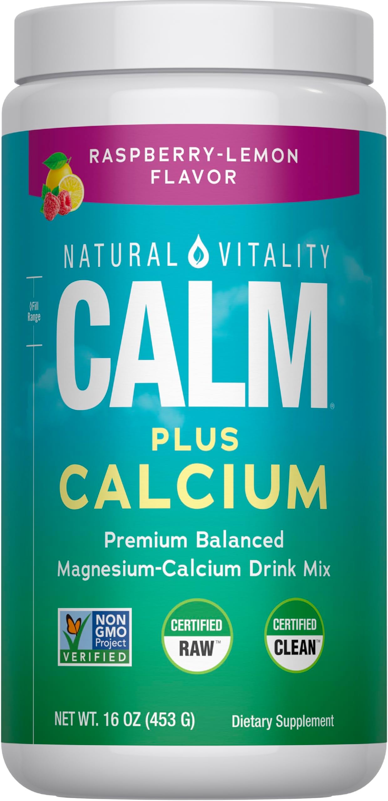 Natural Vitality Calm Plus Calcium Supplement Powder (Raspberry Lemon, 16oz)