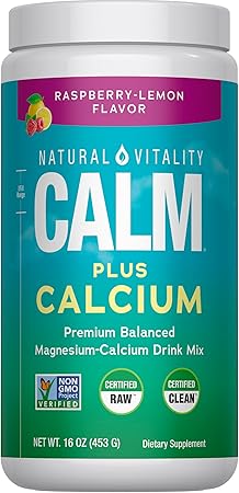Natural Vitality Calm, Magnesium & Calcium Supplement, Drink Mix Powder Supports a Healthy Response to Stress, Gluten Free, Vegan, & Non-GMO, Raspberry Lemon, 16 oz