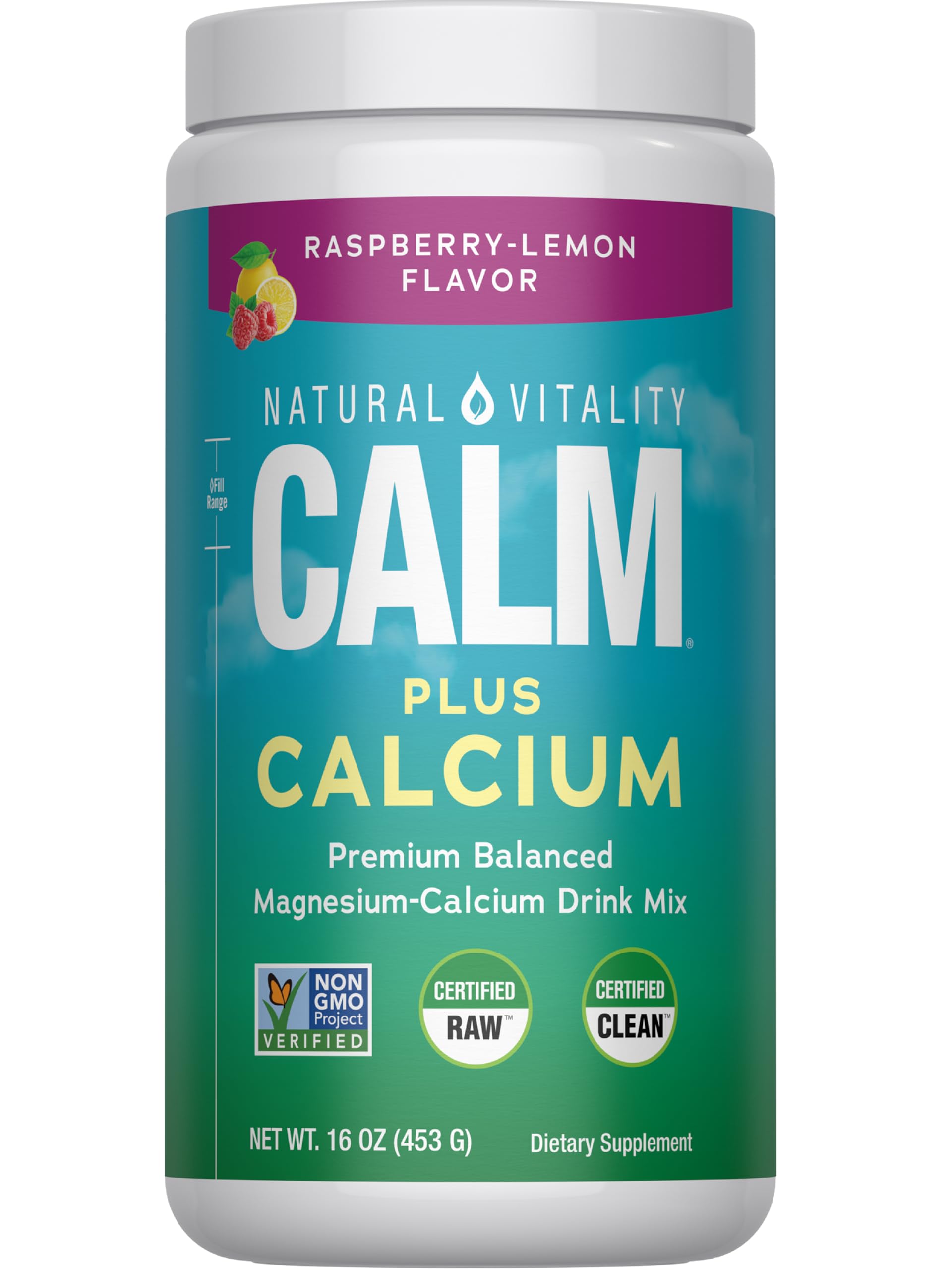 Natural Vitality Calm, Magnesium & Calcium Supplement, Drink Mix Powder Supports a Healthy Response to Stress, Gluten Free, Vegan, & Non-GMO, Raspberry Lemon, 16 oz