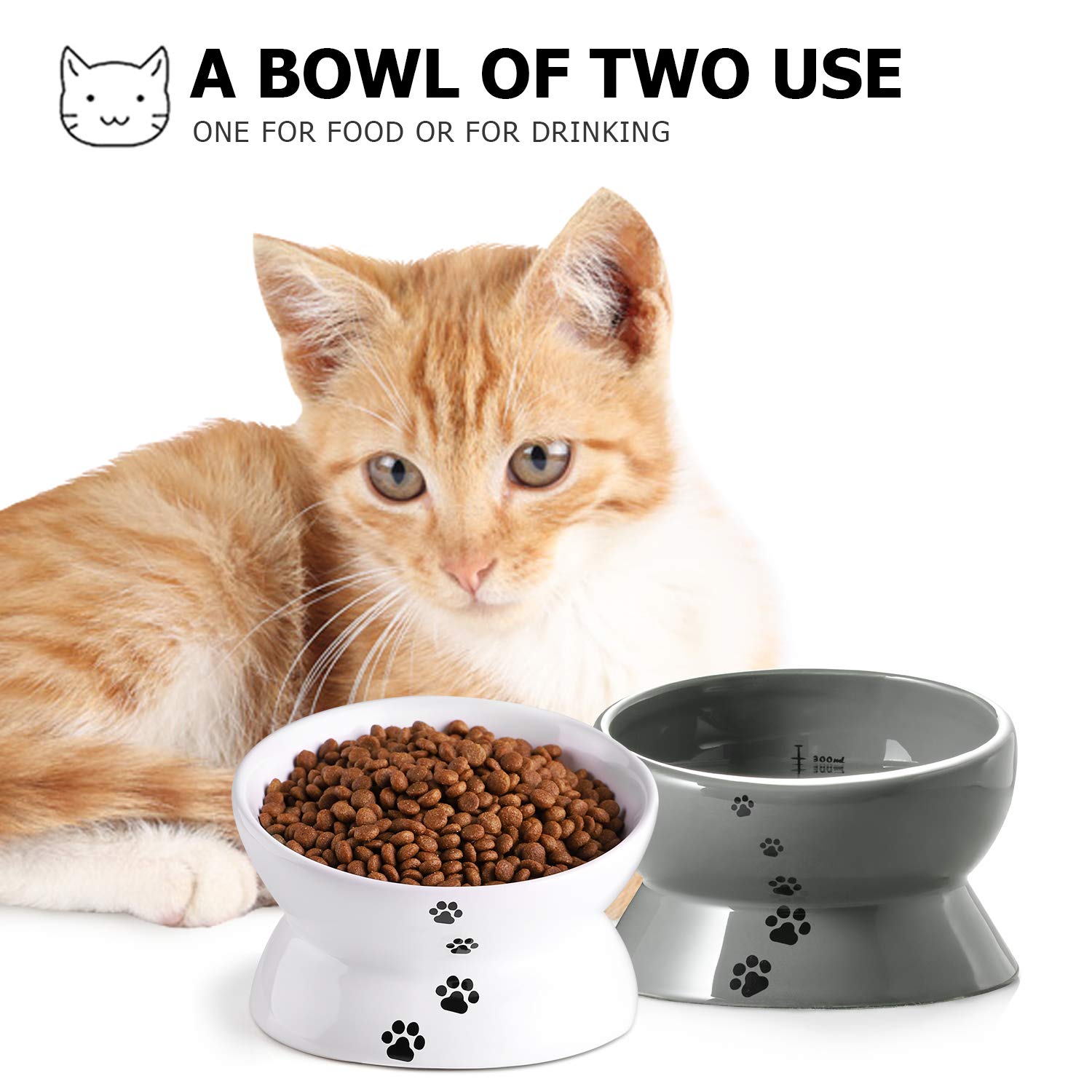 Y YHY Ciotola per Gatti Rialzata, Ciotola per Cibo e Acqua per Animali Domestici, Ciotola per Gatti e Cani di Piccola, Ciotola per Acqua per Gatti in Ceramica Inclinata Senza Fuoriuscite,15 Once