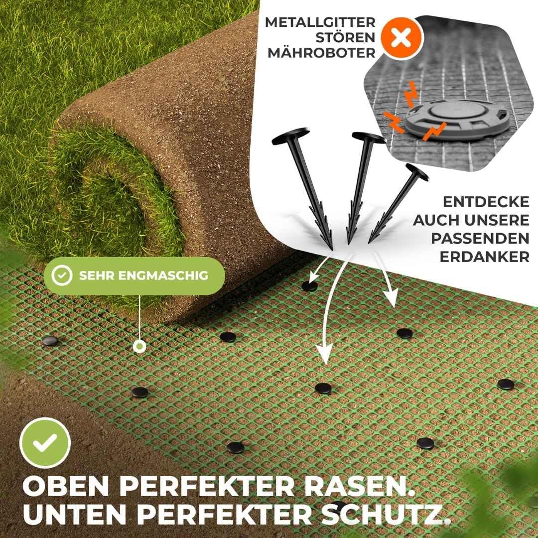Florade® Premium Maulwurfgitter | Grün | 330g/m² | Effektiver Schutz für den Garten | Robust, langlebig, leicht anzuwenden | Maulwurfshügel verhindern