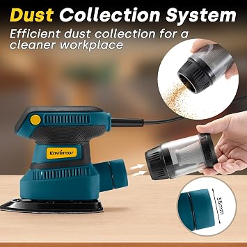 Enventor Detail Sander with 8-Hole Dust Collection, 210 W, Corded | 15,000 RPM, 16 Sandpapers: P80/P120/P180/P240, 2 M Cord, Non-slip Grip, for Edges, Corners and Tight Spaces