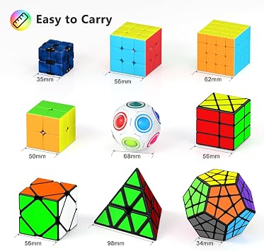 Vdealen Speed Cube Set, 9 Pack Puzzle Cube Bundle Fidget Ball 2x2 3x3 Sticker Stickerless 4x4 Pyramid Dodecahedron Skewb Infinity Magic Cube, Smooth Cube Game Toys Gift for Kids & Adults