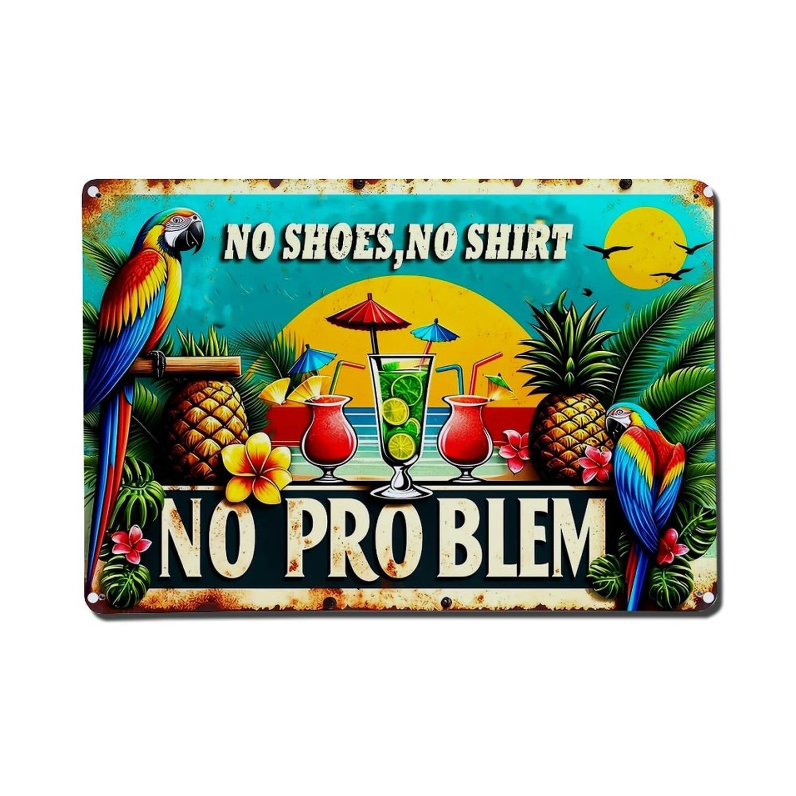 Nestemfo Vintage Tropical Parrots And Pineapples Design Tin Sign Metal Sign, Living Room,Bar, Home, Bedroom Wall Decor,Retro Metal Poster 8X12 Inches