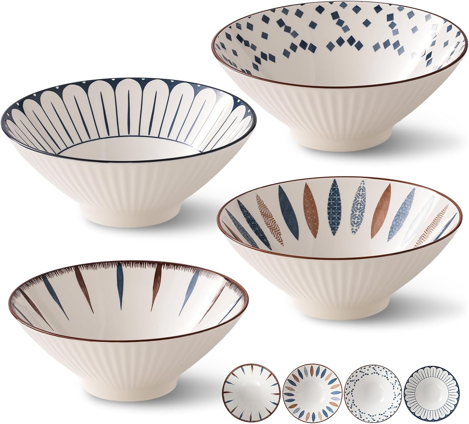 8 Inch Ramen Bowls Set of 4, 38oz Large Pho Bowls,Ceramic Large Soup Bowls