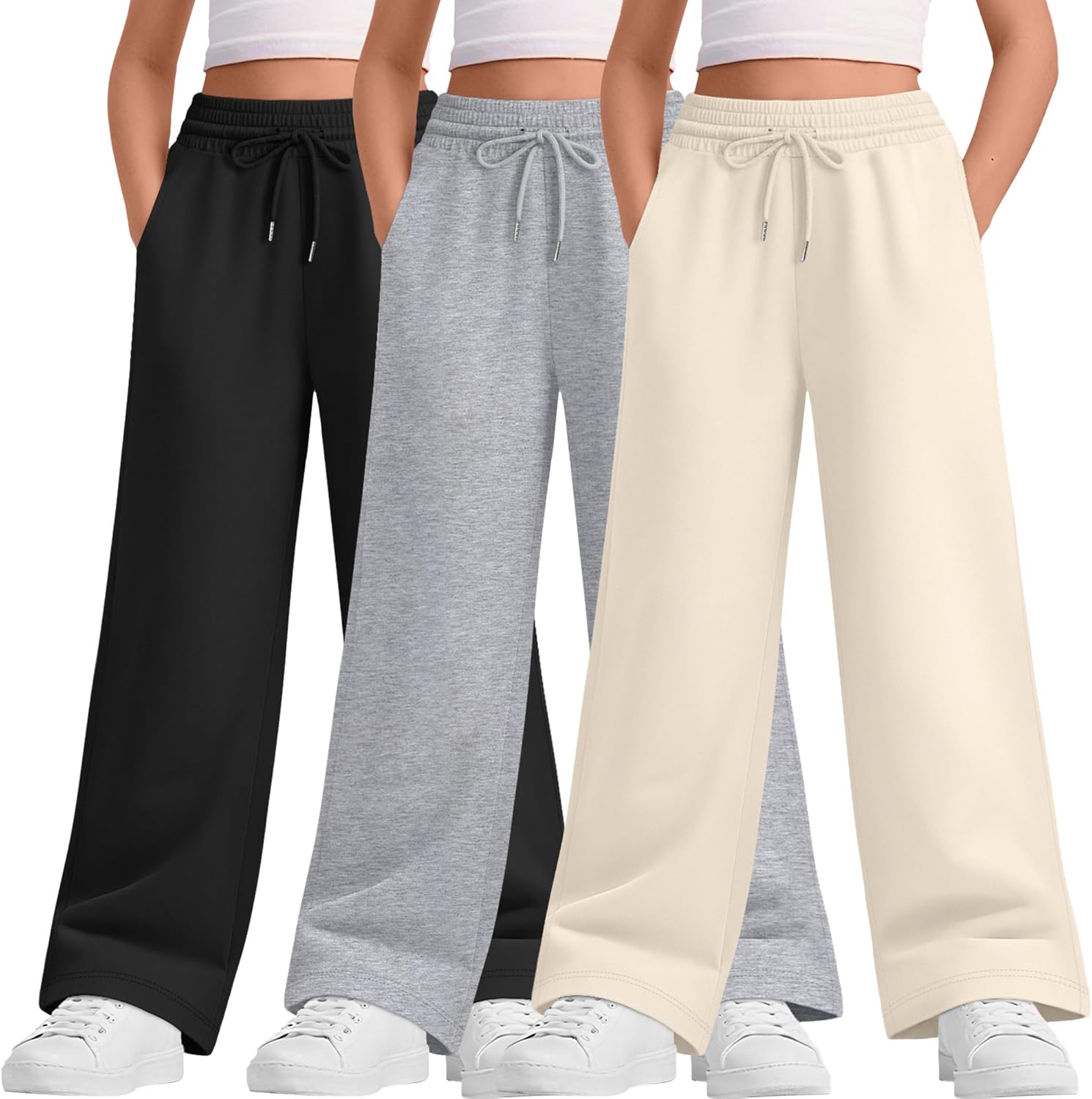 LessonZoo Teen Girls Sweatpants Wide Leg Drawstring Baggy Pants Straight Leg Athletic Trousers with Pockets Size 5-14