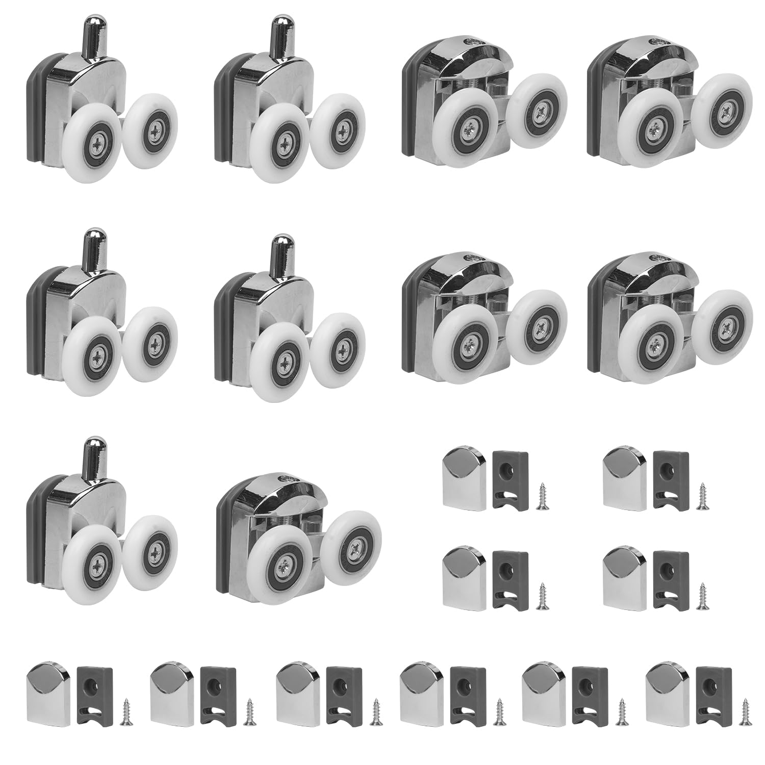 10 pcs shower door rollers,23mm sliding shower doors wheels replacement roller runner wheel,shower door accessories,with anti-collision blocks and screws,for curved glass doors home/hotel use