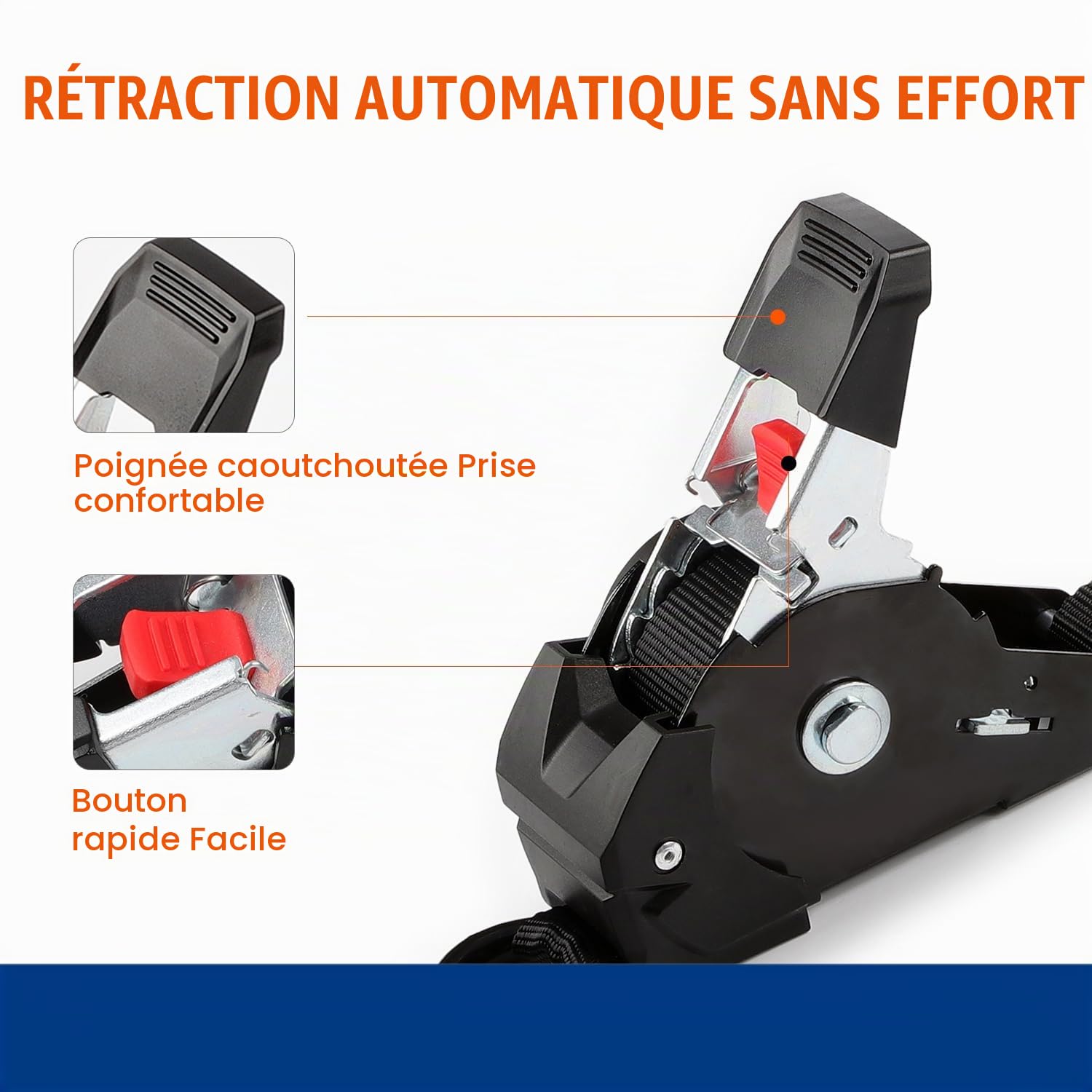 Lot de 4 Sangles à cliquet Automatique 3m x 25mm avec Crochets en S | 750kg Charge de Rupture | D'arrimage à rétraction Automatique pour Moto, remorque, Camion - Noir