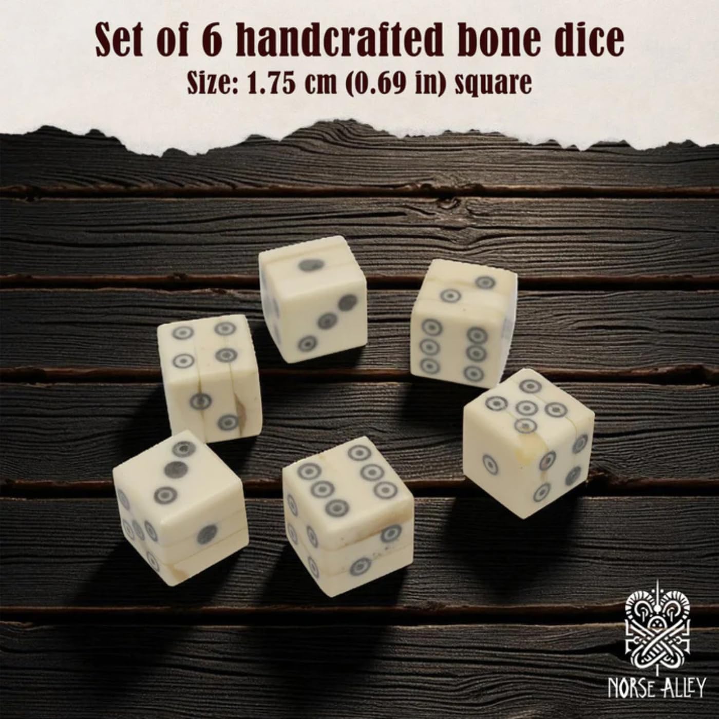 Viking Bone Dice Set of 6 | Handmade D6 Genuine Bone Dice Inspired by Medieval ERAS for LARP, Reenactment & Tabletop Gaming