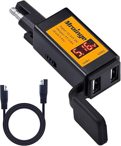 Cargador USB para motocicleta, adaptador Mroinge 4.8A SAE a USB con voltímetro y amperímetro, enchufe de desconexión rápida con cargador USB doble,
