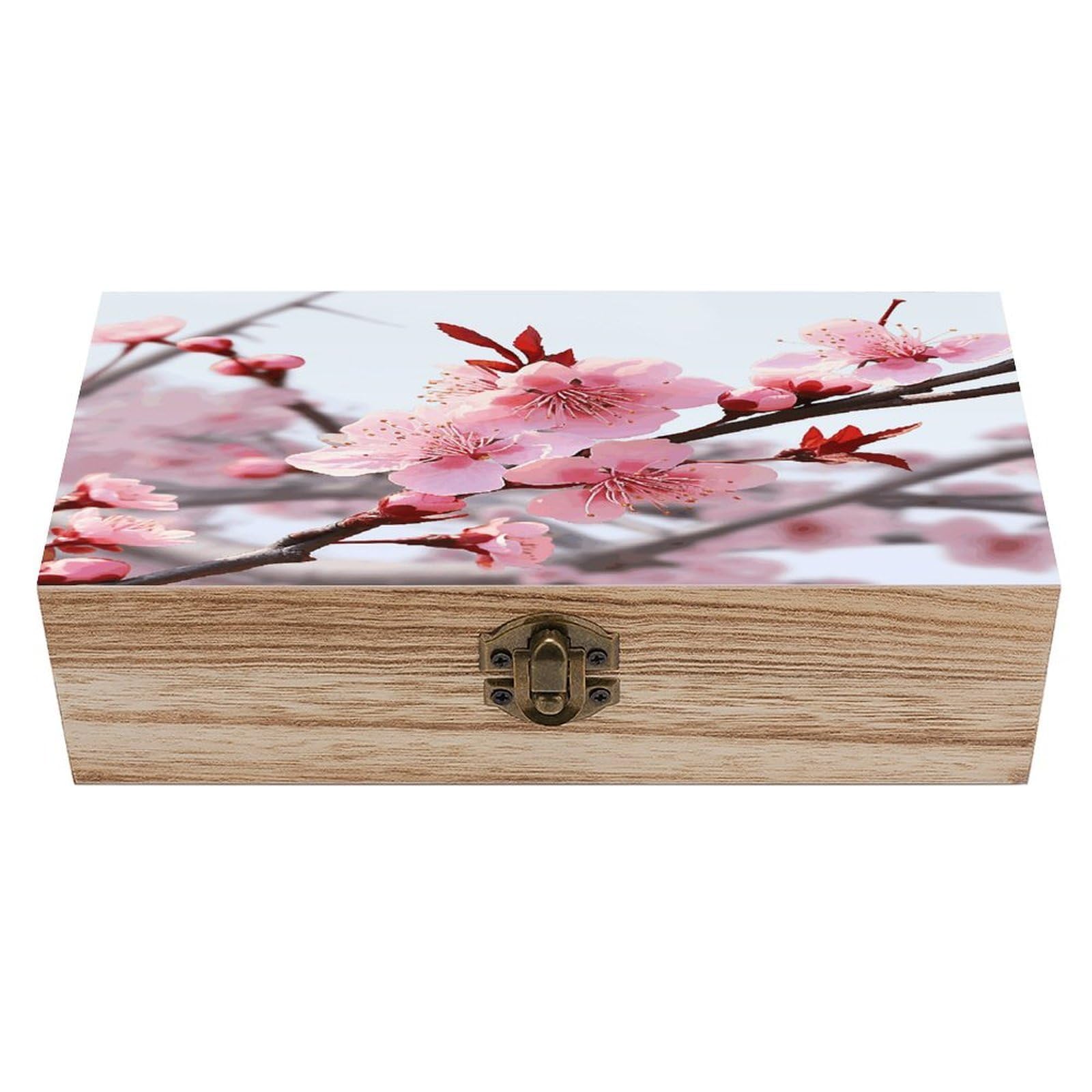 VstaDank Plum Blossom Wooden Keepsake Box with Hinged Lid Solid Wood Gift Boxes Beautifully Keepsake Box Jewellery Organiser Retro Memory Treasure Case with Lids Decorative Boxes