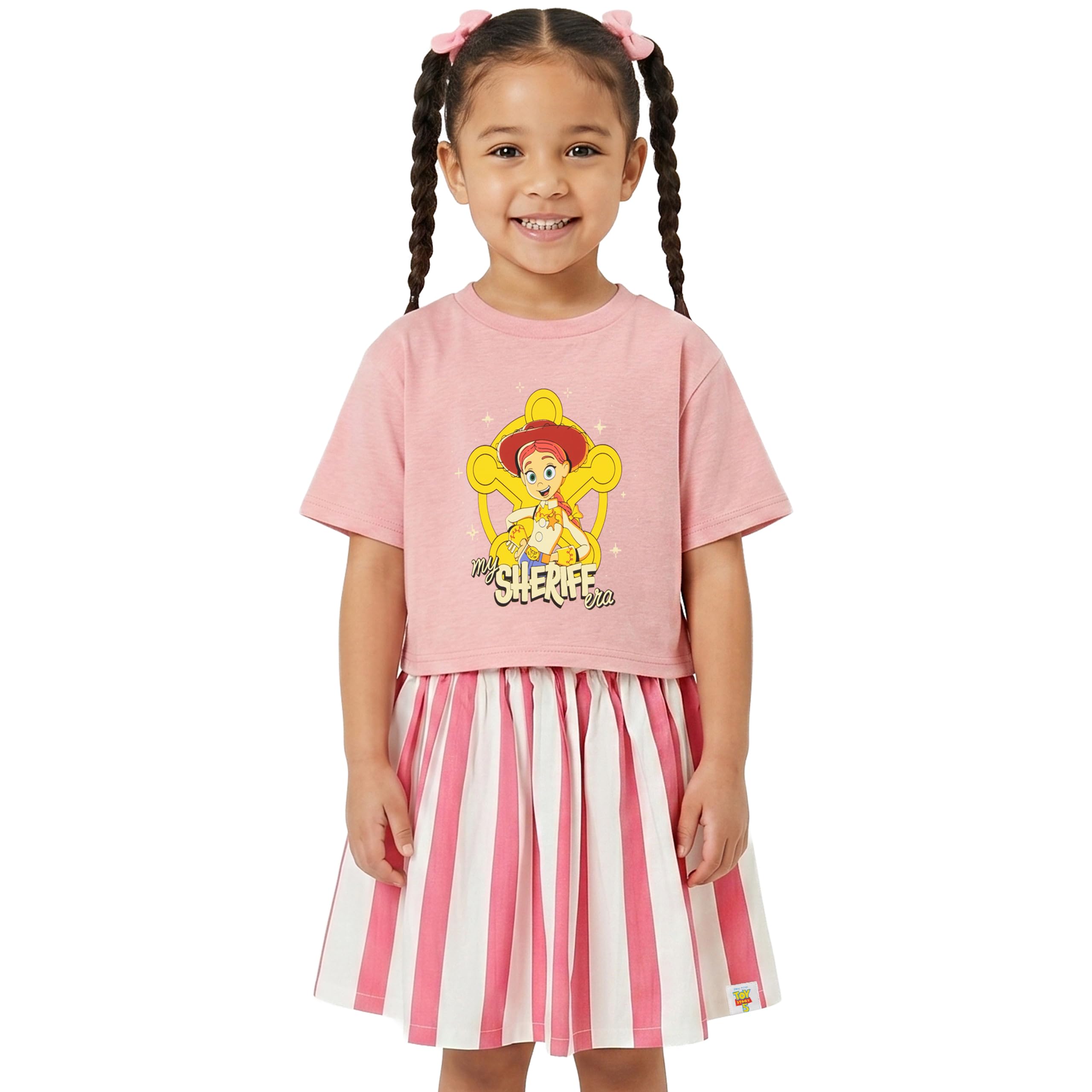 Disney Toy Story Conjunto Jessie 2 Piezas para Niña, Camiseta Niña Boxy y Falda Tutu Rayada