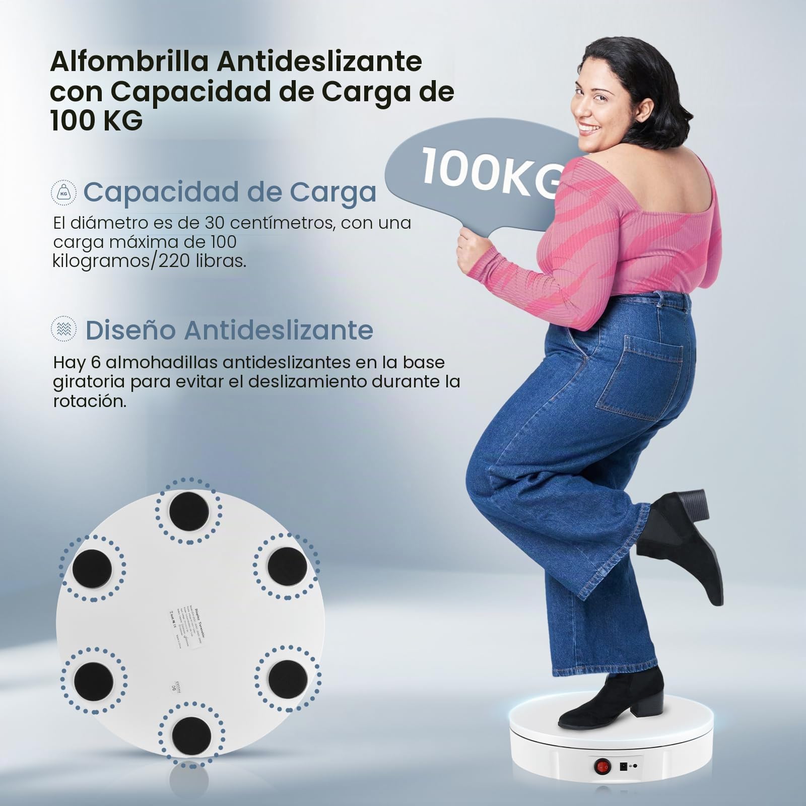 Base Giratorio Eléctrico, Couleeur 30CM 100KG y Recargable Plato Giratorio para Fotografía, Dirección y Velocidad de 360° Ajustable Plataforma Giratoria con 5 Tableros de Fondo para Exhibir Joyas