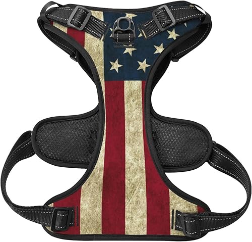 Miniatura 3 de Arnés reflectante para perro con bandera de Estados Unidos vintage, sin tirones, chaleco suave para perros pequeños, medianos y grandes, tamaño