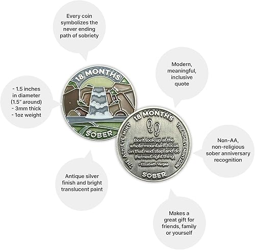 Miniatura 191 de The Achieve Mint Ficha sobria de 13 meses Chip sobrio de trece meses Regalo no AA, medallones no religiosos para hombres y mujeres que celebran