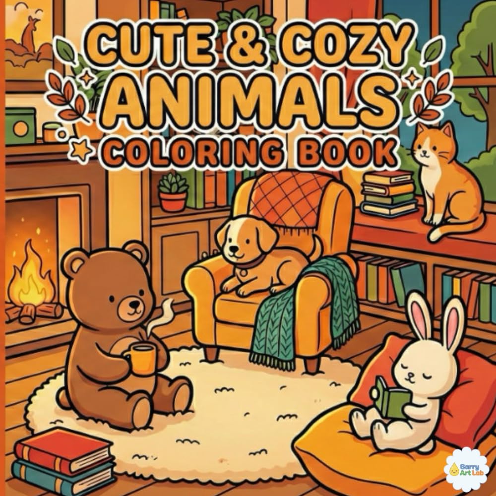 Cute & Cozy Animals Coloring Book: Relaxing Hygge Scenes with Adorable Animal Characters for Stress Relief, Mindfulness, and Screen-Free Calm
