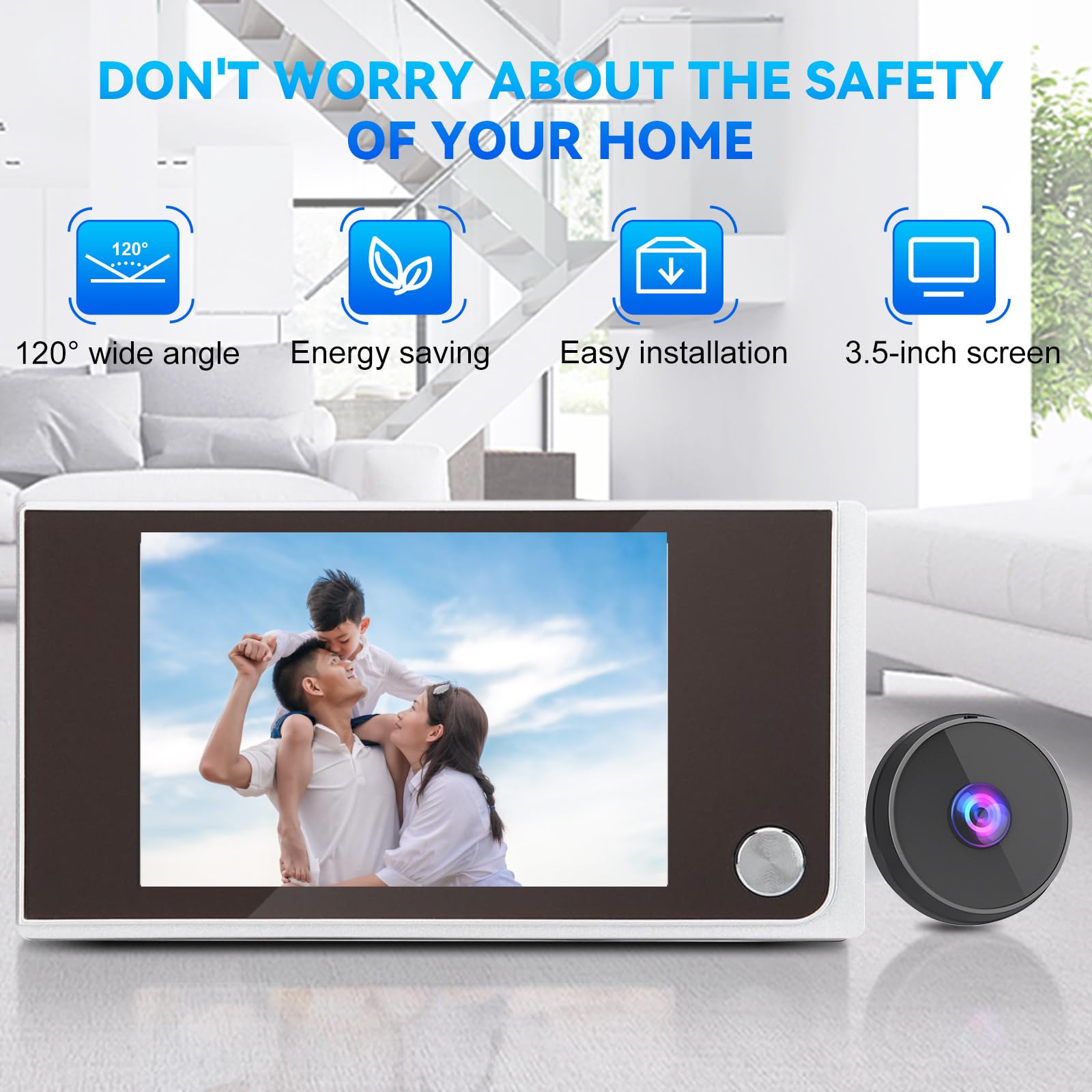 Caméra Judas Surveillance Numérique 3.5 Pouces Écran LCD HD 120° Visionneuse Électronique