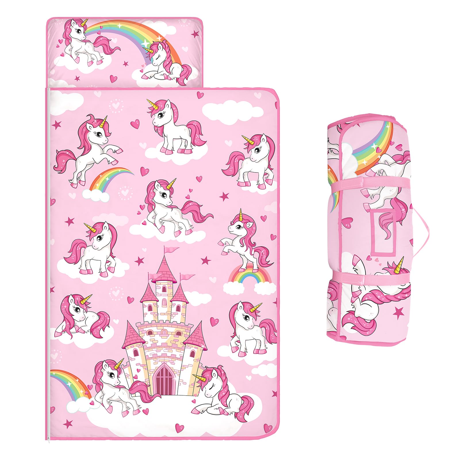 Kids Sleeping Bag,Nap Mat with Removable Pillow and Blanket, Warm Toddler Slumber Bag 150x60cm for Toddlers Boys Girls, Roll Up Kids Sleeping Mat for Bedroom Daycare Kindergarten,Pink Unicorn โ image 1