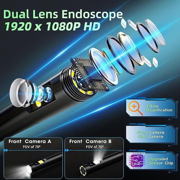 Cámara Endoscópica de Doble Lente, 4,3" Pantalla IPS Endoscopio Camara de Inspeccion con 8 Luces LED, Camara Inspeccion Tuberias Impermeable IP67, Cable Semi-Rígido de 5M, Toma Fotos y Graba Video - 3