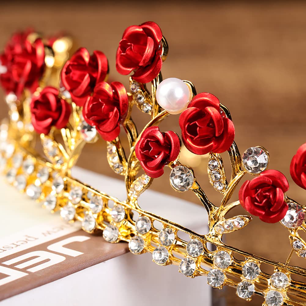 Elegant Red Rose Gold Tiara Amazon.com: Red Rose Tiara Bridal Wedding Crystal Crown Gold  main image 2